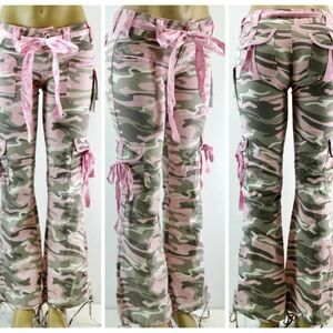 Lazer Stretch Lilis Pink Camo Cargo Pants Size 3 NWT Y2K Flare Drawstring